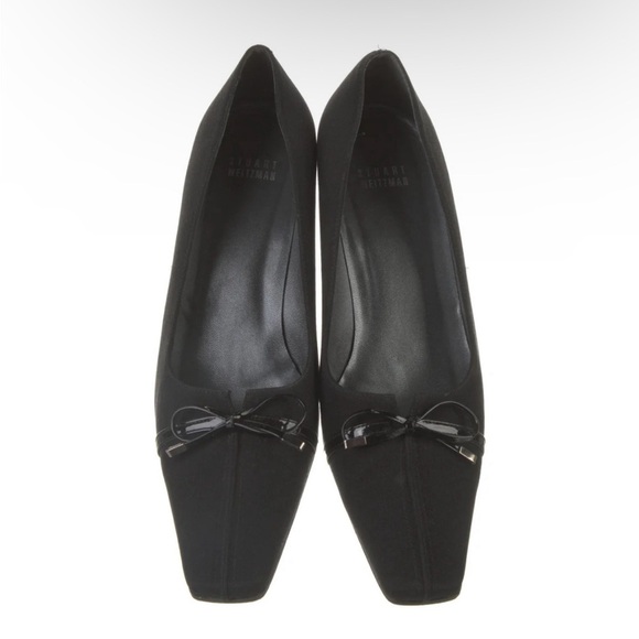 Stuart Weitzman Black Pointed Toe Kitten Heel Slip On Bow Accent Shoe Y2K 90’s 9 - Picture 2 of 13